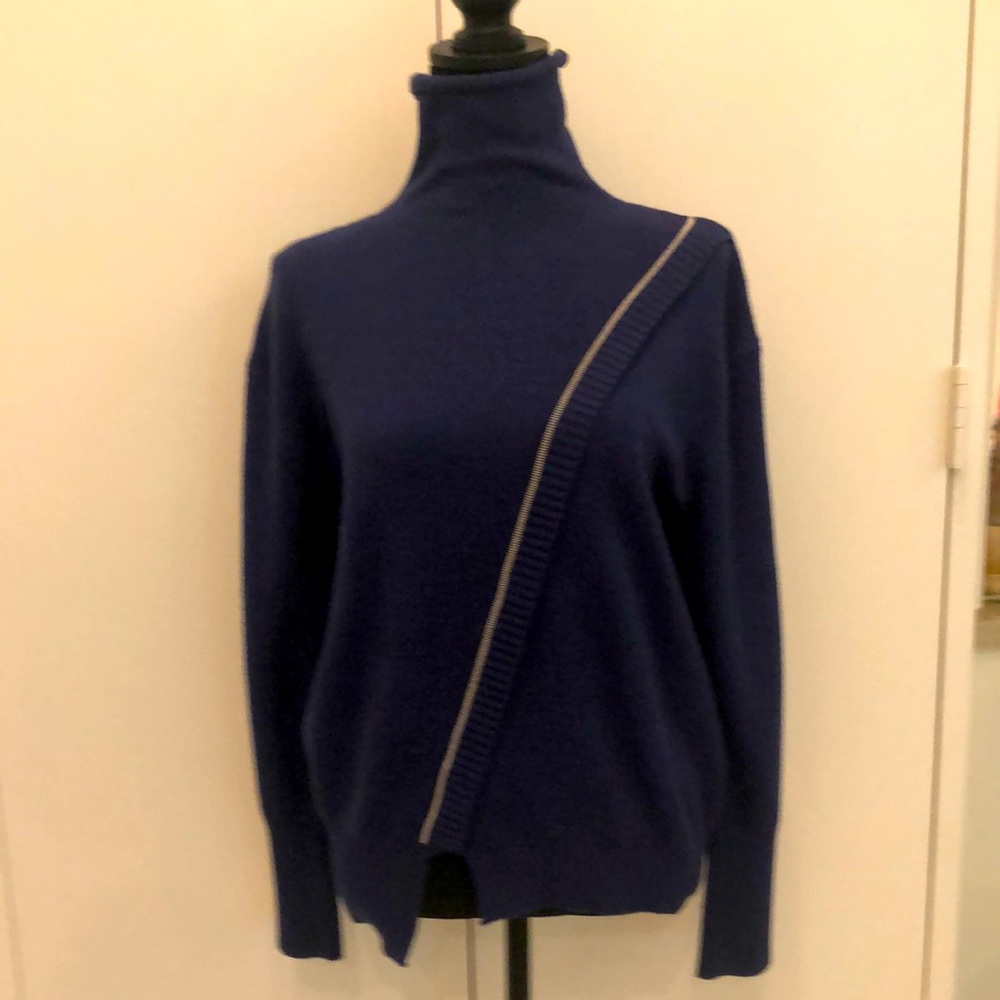 Neiman Marcus Navy Blue Turtleneck Sweater with Asymmetrical Metal Stud Detail